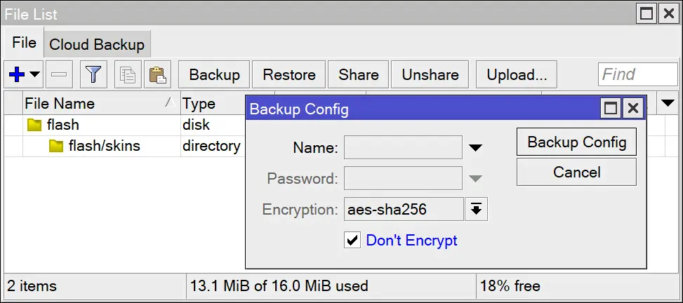 zálohovanie konfigurácie