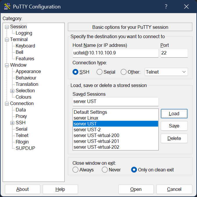 PuTTY - nastavenie SSH
